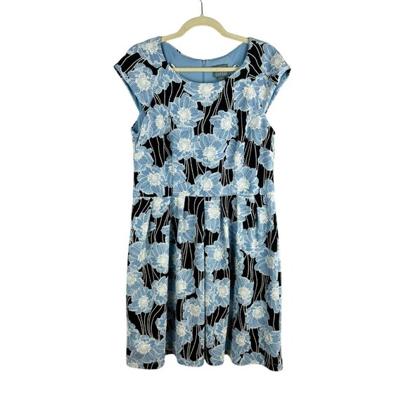 Rabbit Rabbit Rabbit Designs Floral Dress Women 14 Blue Black A Line Knee Length - Picture 1 of 6
